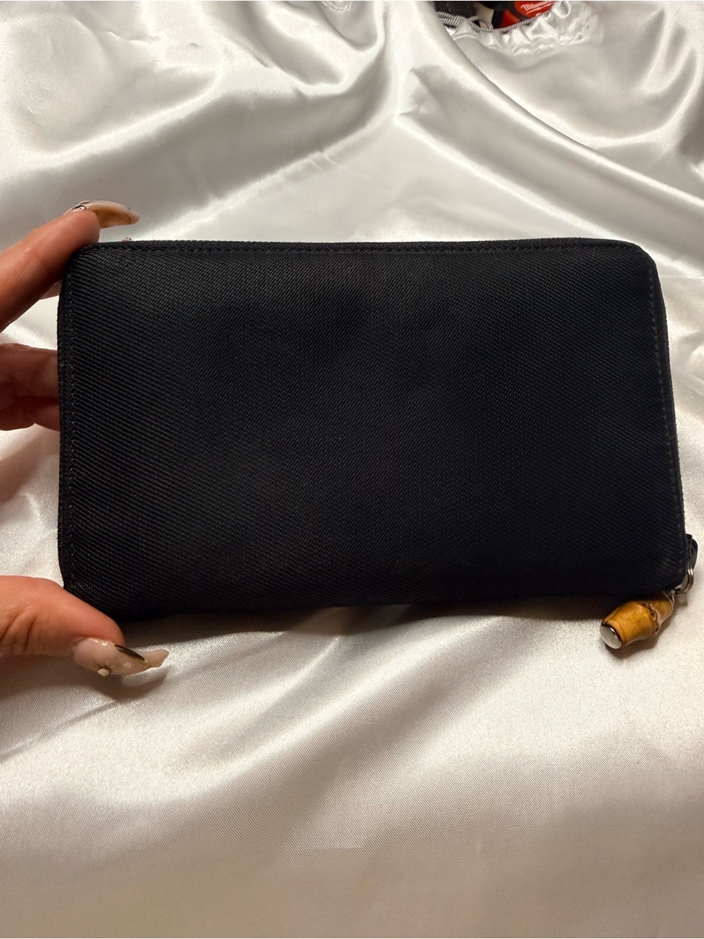 Gucci Leather/fabric wallet with Bamboo tassel & zipper around
